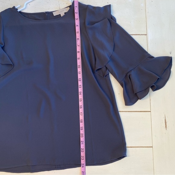 LOFT Ruffle Sleeve Peasant Top Women’s XS Charcoal Grey Semi-Sheer Feminine - Picture 4 of 9
